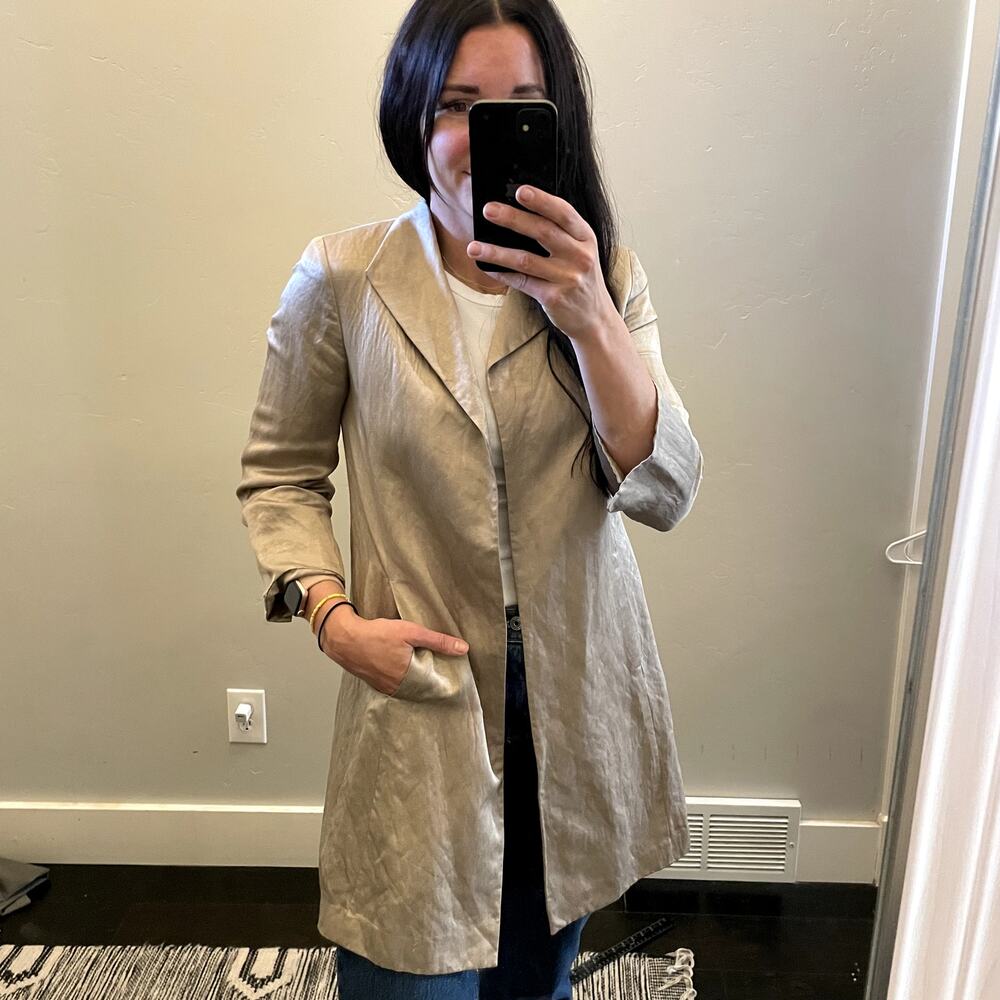 Eileen Fisher Linen Silk Open Front Cardigan Jacket Champagne Women's Size XS
